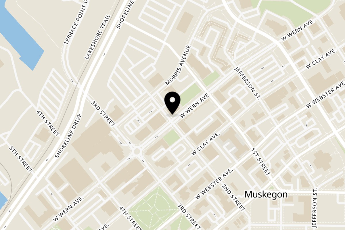 Map showing the location of Hometown Creamery on 292 W Western Ave Ste 101 in Muskegon